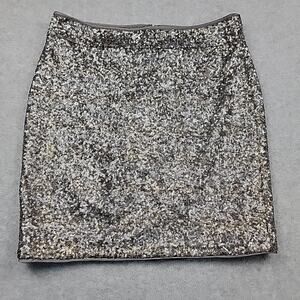 CACHE Silver Sequin Skirt Sz 8 Straight Pencil Lined Back Zipper‎ Party Chic